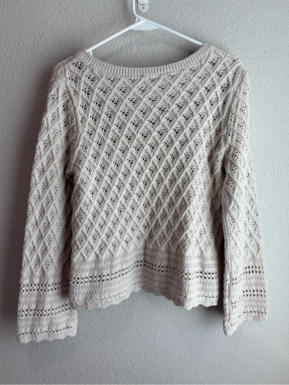 LOFT Pointelle Open Knit Sweater Cream Beige Women’s Size Large - Picture 5 of 5